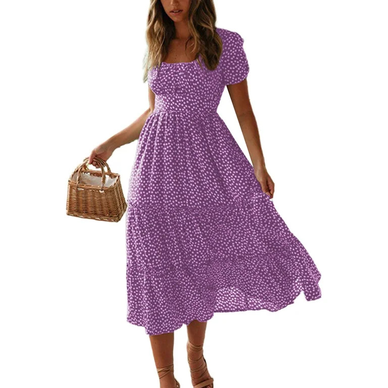 Niuer Women's Vintage Ruffle Floral Flared A Line Swing Casual Cocktail Party Dresses Hawaiian Pa... | Walmart (US)