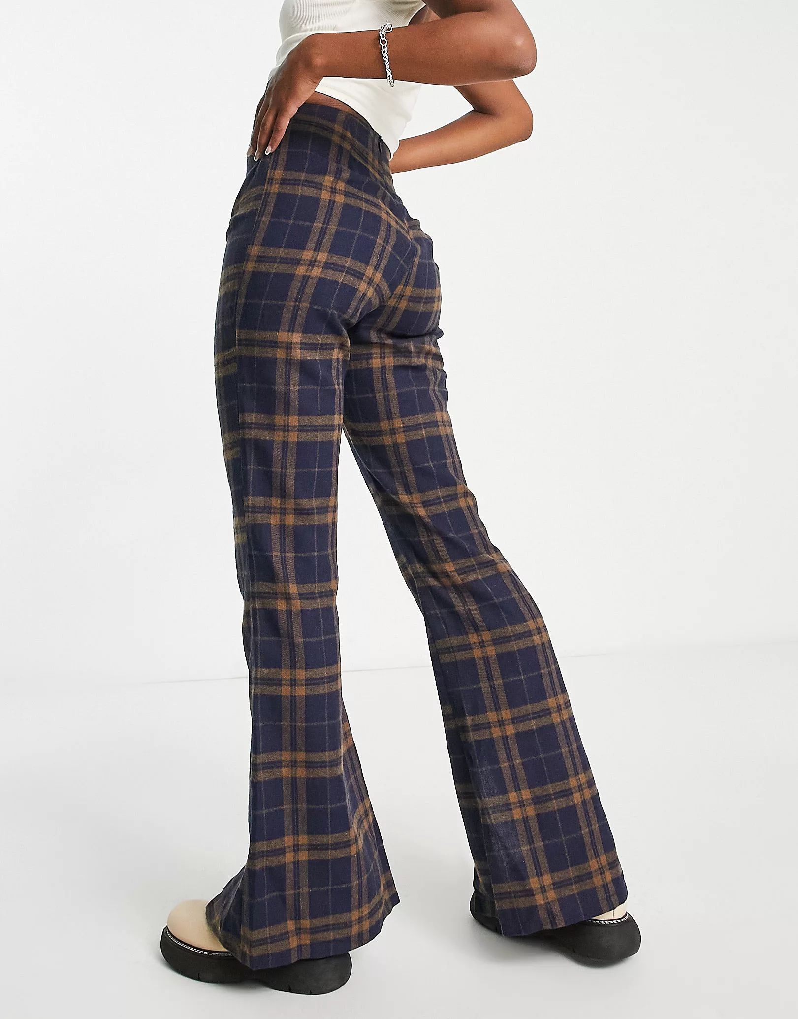 Urban Threads Tall tailored trousers in brown check | ASOS (Global)