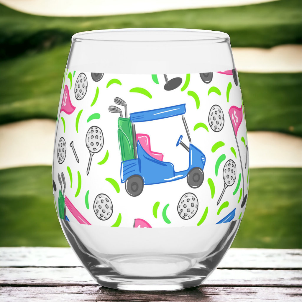 Preppy Golf Pink Blue Golf Cart Pattern | Zazzle