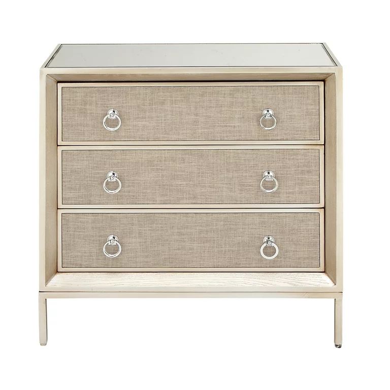 DecMode 32" x 32" Beige Wood Upholstered Front Panel 3 Drawer Chest with Mirrored Top and Ring Ha... | Walmart (US)