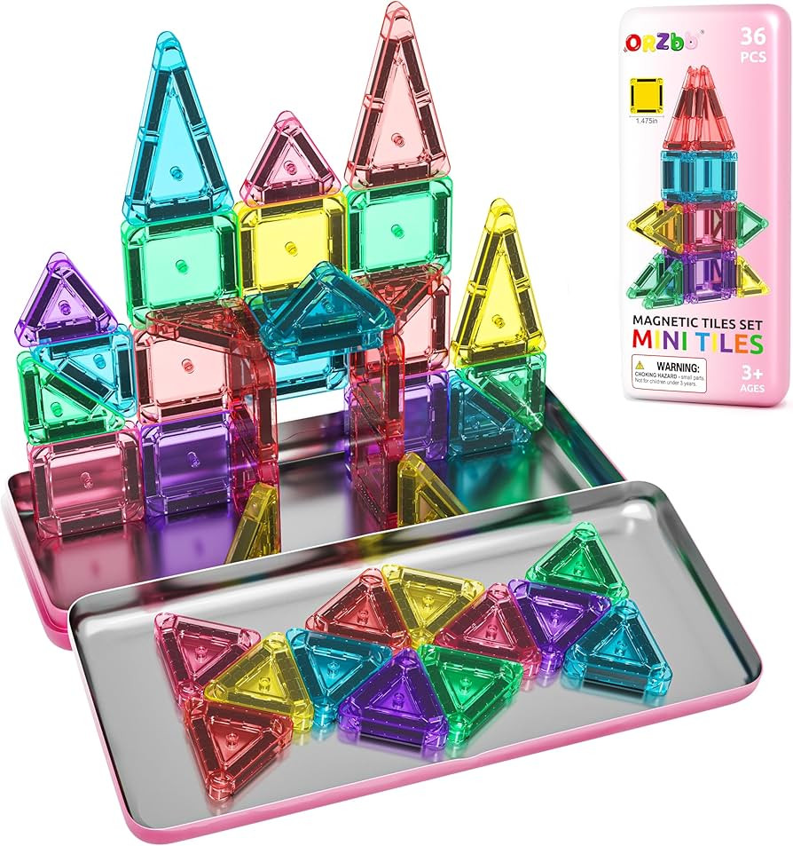 ORZbb Mini Magnetic Tiles Toddler Travel Essentials Set with Case, Magnetic Blocks Building Monte... | Amazon (US)