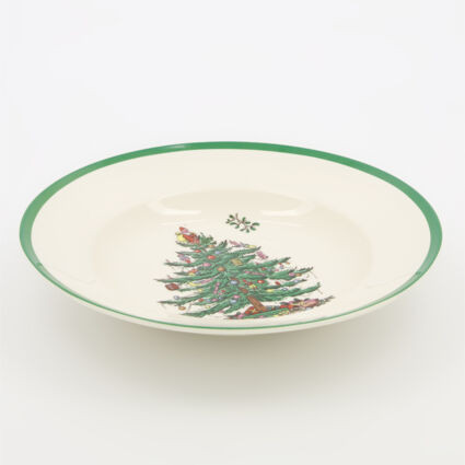 Green & White Ceramic Christmas Tree Soup Plate 23x23cm | TK Maxx