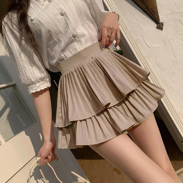 Luna Rouge - High Waist Plain Accordion Pleated Tiered Mini A-Line Skirt | YesStyle Global