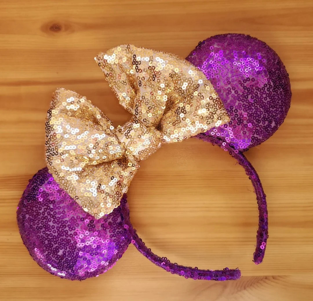 Disney Minnie Mouse Ears Inspired Headband - Purple Sequin Gold Bow, Princess, Jasmine, Hocus Poc... | Etsy (US)