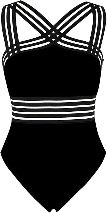 Hilor Women's One Piece Swimwear Front Crossover Swimsuits Hollow Bathing Suits Monokinis Black M... | Amazon (US)