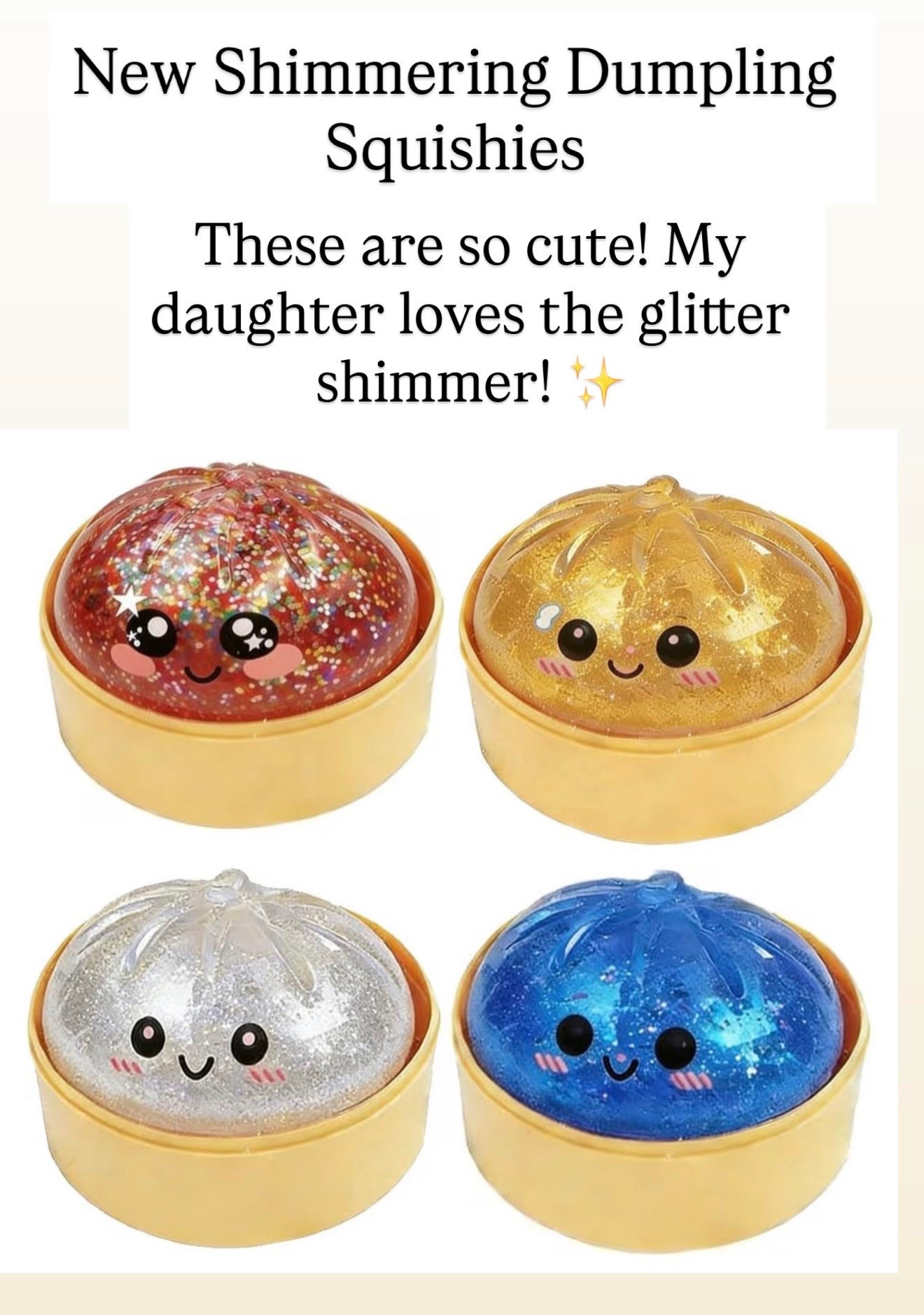 My daughter is obsessed with these glittery dumpling squish toys

#LTKKids