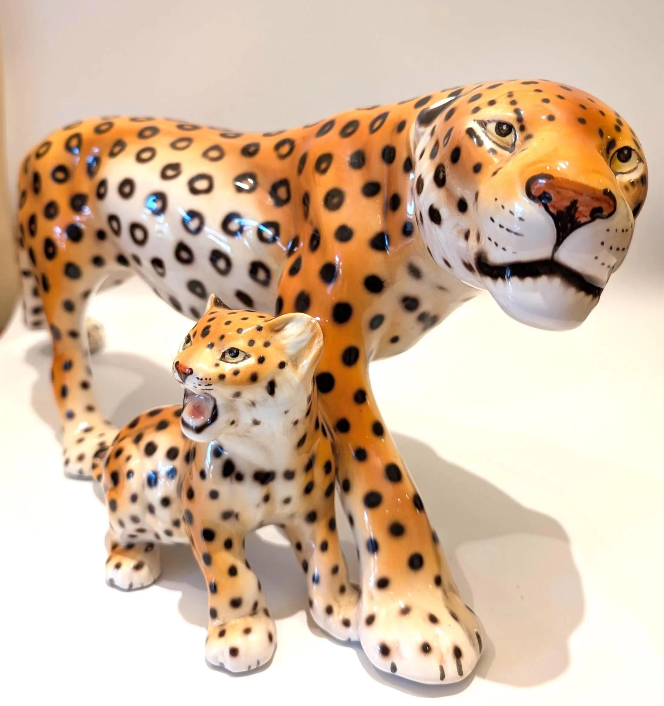 Large Vintage Italian Ceramic Cheetah with Cub – Hand‑Painted Wildlife Cat Art Sculpture | Etsy (Global)
