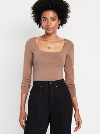 Fitted Double-Layer Scoop-Neck Top | Old Navy (US)