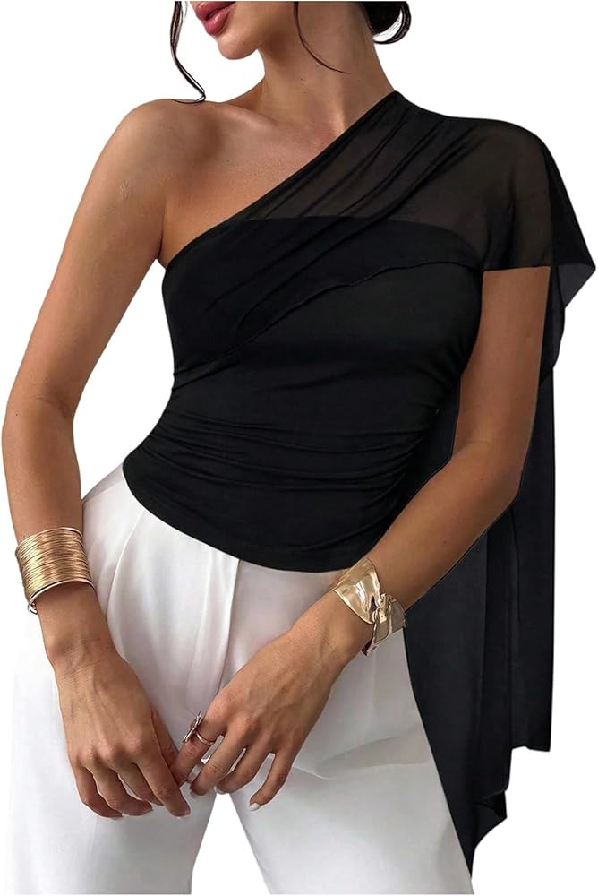 Verdusa Women's Off Shoulder Poncho Top Asymmetrical Sleeveless Going Out T Shirts Elegant Outfit... | Amazon (US)