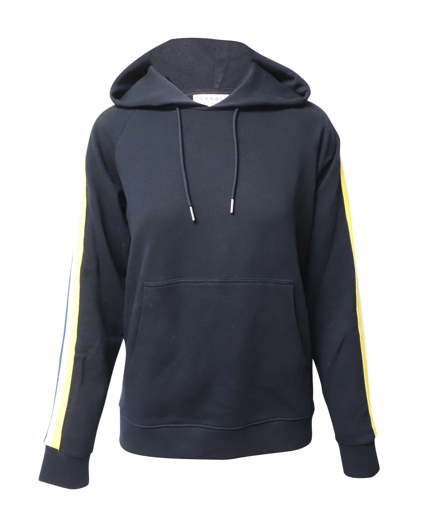 Sandro Striped Sleeve Hoodie in Black Cotton | Shop Simon