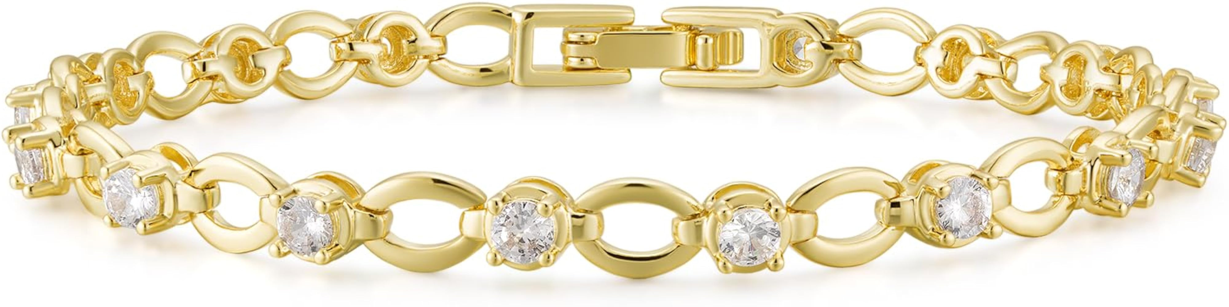14k Gold Filled Tennis Bracelet|Cubic Zirconia Classic Tennis Bracelet for Women|Gold Link Bracel... | Amazon (US)