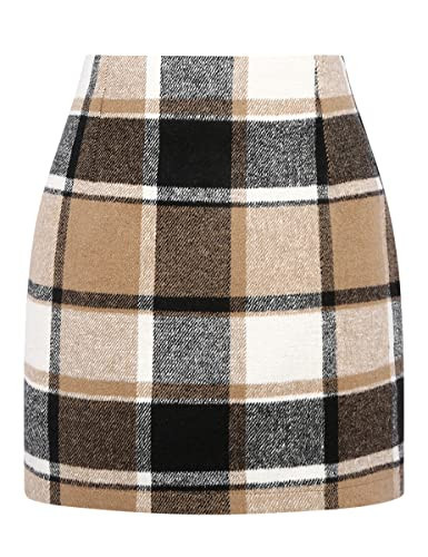 IDEALSANXUN Womens High Waist Plaid Skirt Bodycon Pencil Wool Mini Skirts | Amazon (US)