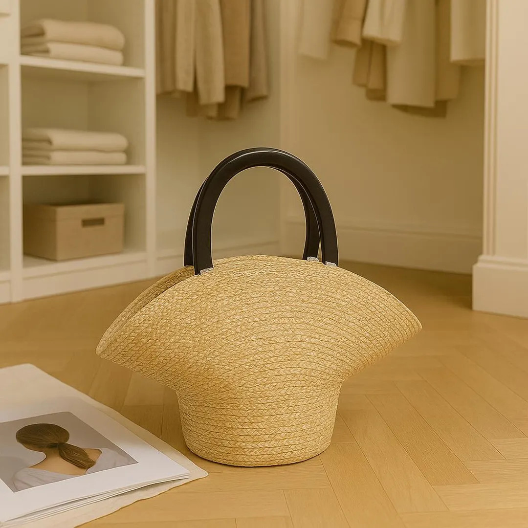 Handmade Straw Hat Bag: Unique Beach Tote with Black Handle | Etsy (Global)