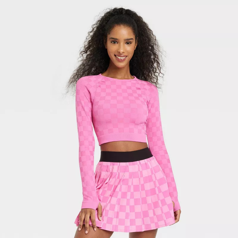Women's Long Sleeve Jacquard Seamless Cropped Top - JoyLab™ | Target