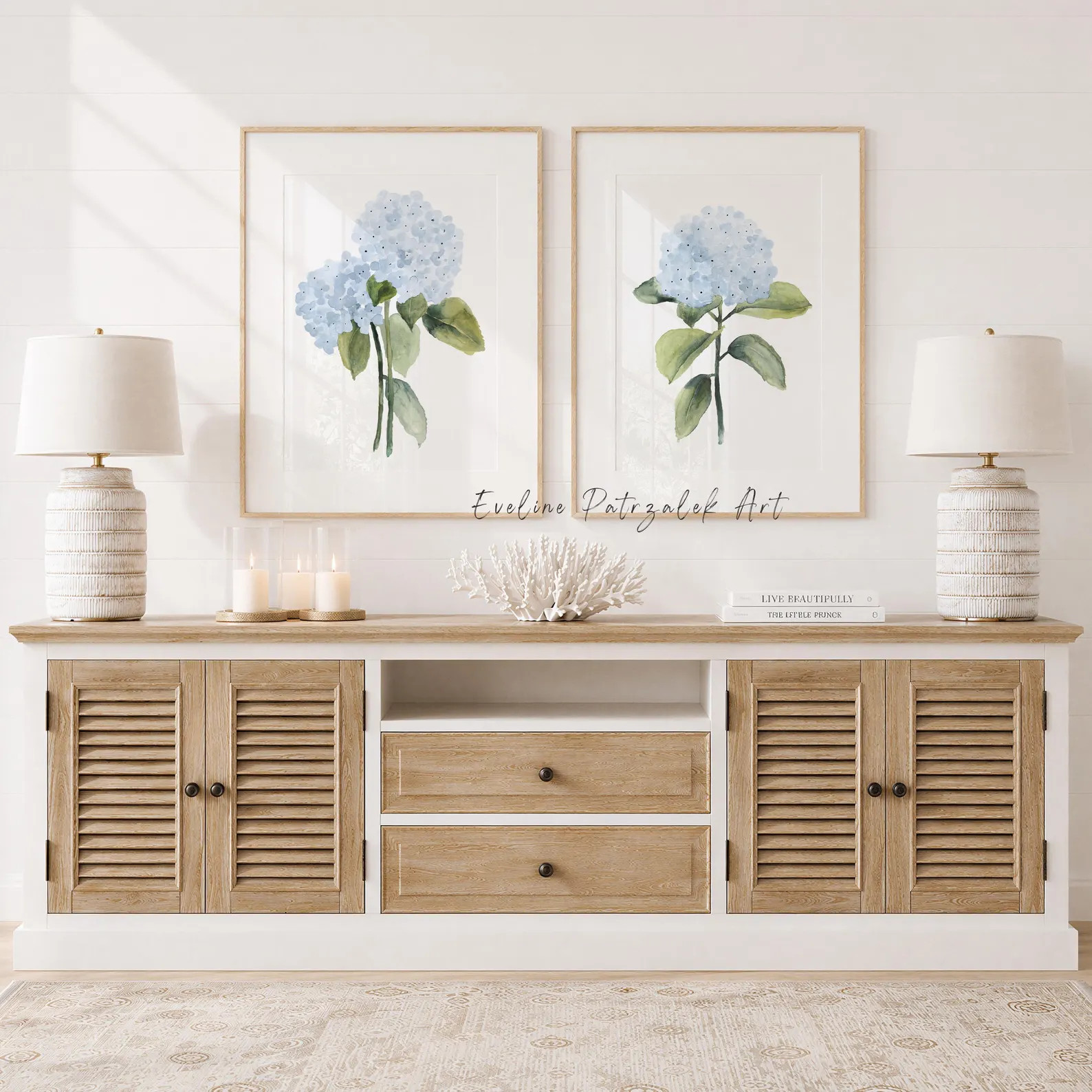 Abstract Blue Hydrangea Floral Prints – Watercolor Chinoiserie & Coastal Grandmillennial Wall A... | Etsy (Global)