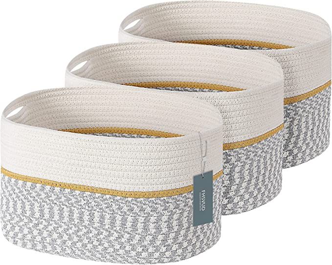 3-Pack Woven Cotton Rope Storage Basket, Foldable Decorative Storage Boxes with Handles, 15x10x9 ... | Amazon (US)