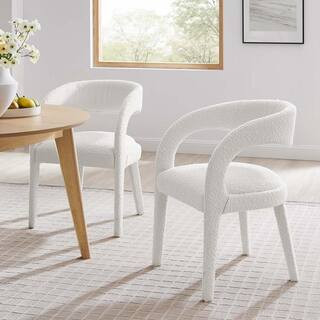 Pinnacle Boucle Upholstered Dining Chair Set of 2 in Ivory | The Home Depot