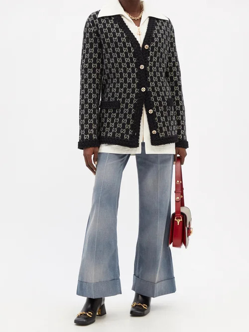 Gucci - GG-jacquard Wool Cardigan - Womens - Black White | Matches (US)