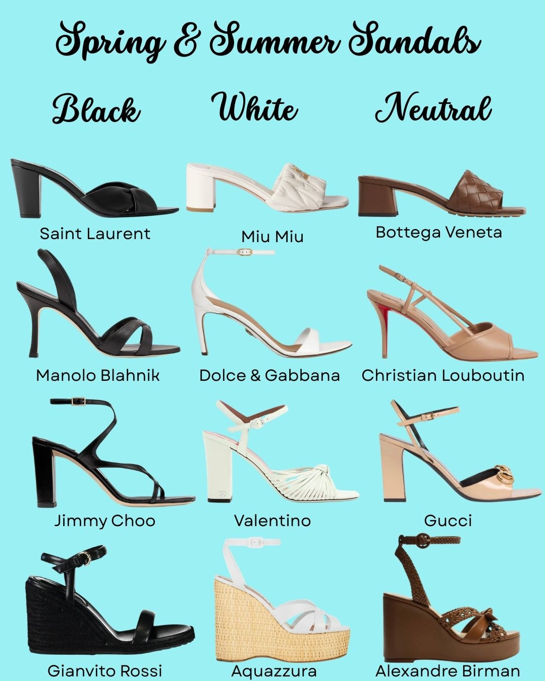 You’ve got the outfits, now don’t forget the shoes! 👠 Mules, skinny heels, block heels, or wedges — the right pair just makes the look.
Start with essentials: black, white & neutral 🤍🖤🤎 They go with everything, elevate any outfit, and you’ll wear them on repeat year after year.
Invest in designer, timeless pairs. Worn often, they’re worth every penny. 💃🏻

@miumiu @jimmychoo @ysl @gianvitorossi @manoloblahnik @alexandrebirman @gucci @bottegavenetaworld @maisonvalentino @dolcegabbana @aquazzura @christianlouboutin

#luxurysandals #summershoes #designerfiootwear #shoegame2026 #designershoeaddict #springshoes #blacksandals #whitesandals #brownsandals #tansandals 
