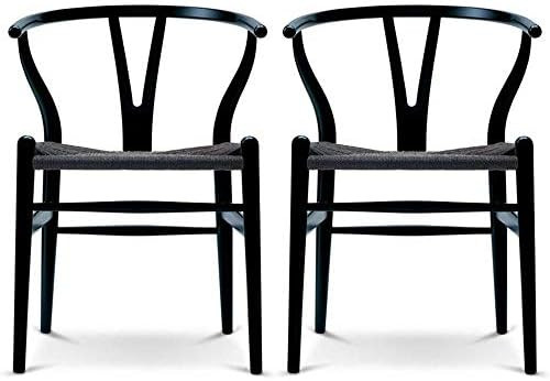 2xhome Set of 2 Wishbone Solid Wood Armchairs with Arms Open Y Back Farmhouse Dining Office Chair... | Amazon (US)