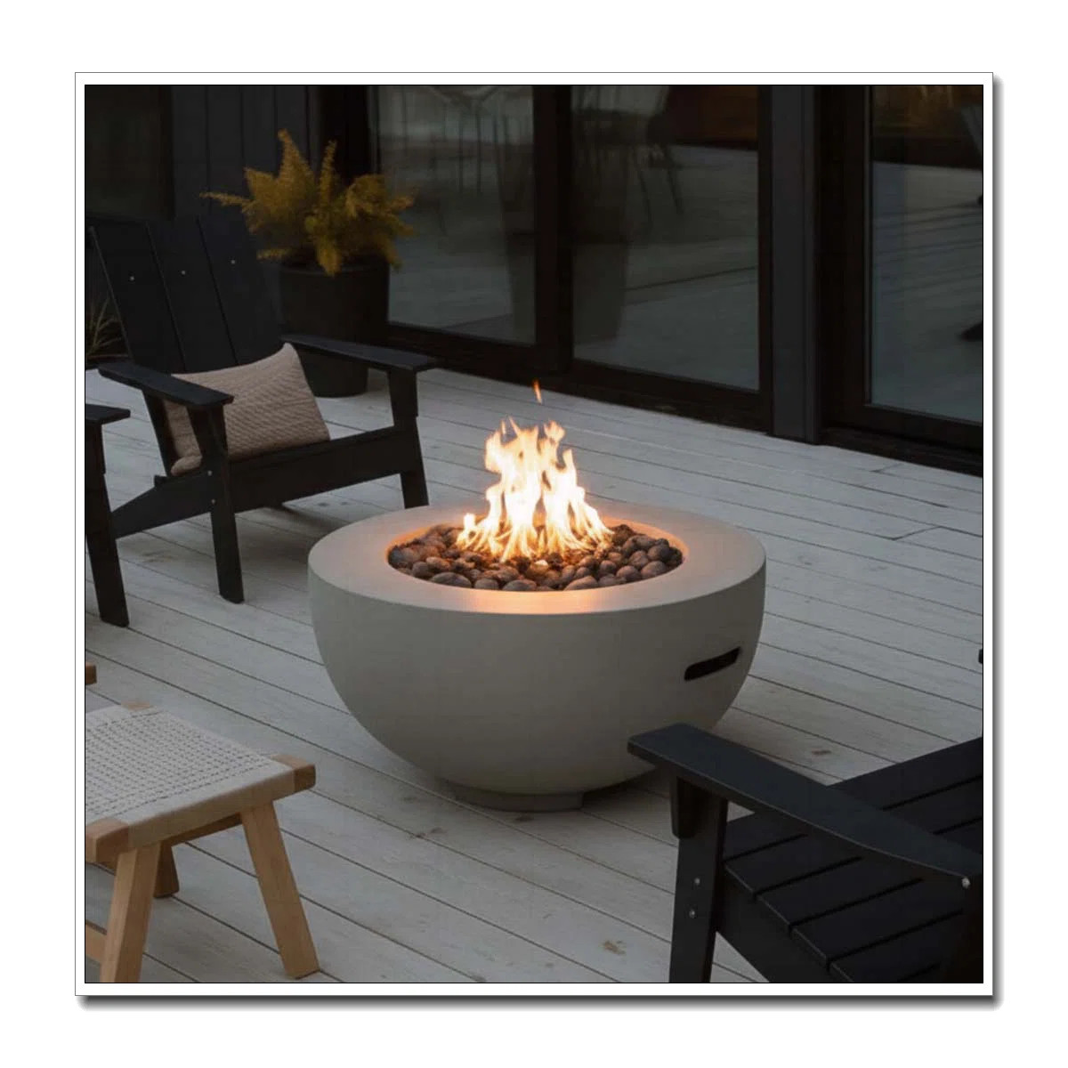 Outdoor Round Propane Fire Pit Table 28-inch,40,000 BTU Fire Pit Bowl,Light Concrete Propane Fire... | Wayfair North America