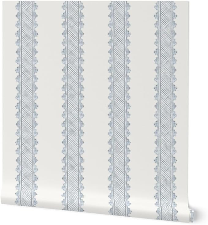 Peel & Stick Wallpaper Swatch - Blue Stripes Decorated Rococo Baroque Granny Chic French Country ... | Amazon (US)