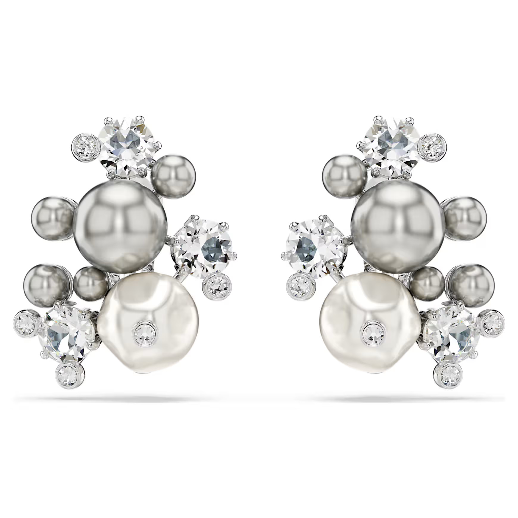 Constella earrings, Crystal pearl, Round cut, White, Rhodium plated by SWAROVSKI | SWAROVSKI
