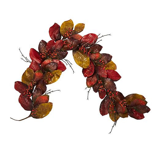 Nearly Natural 6 Ft. Autumn Magnolia Leaf with Berries Artificial Garland | HSN