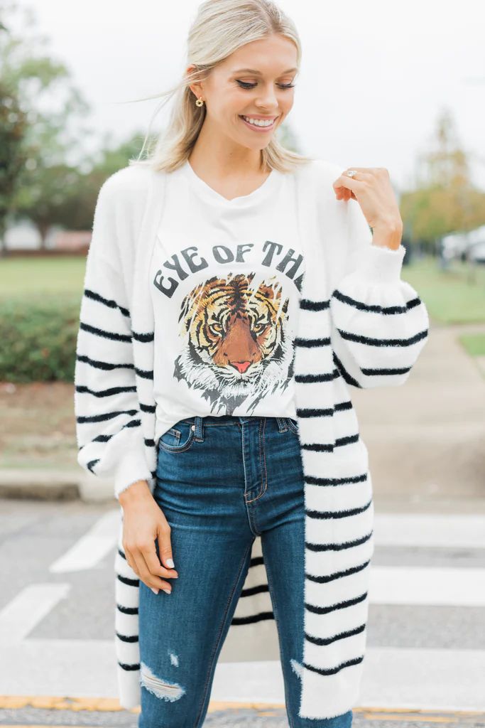 Live Your Life Cream White Striped Cardigan | The Mint Julep Boutique