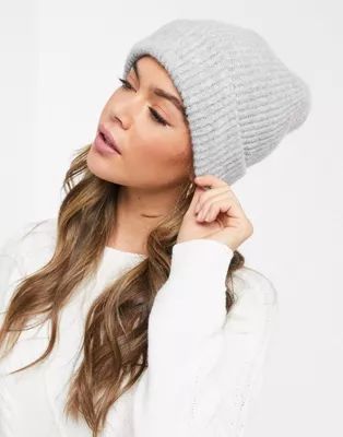 Pieces ribbed beanie in grey | ASOS UK
