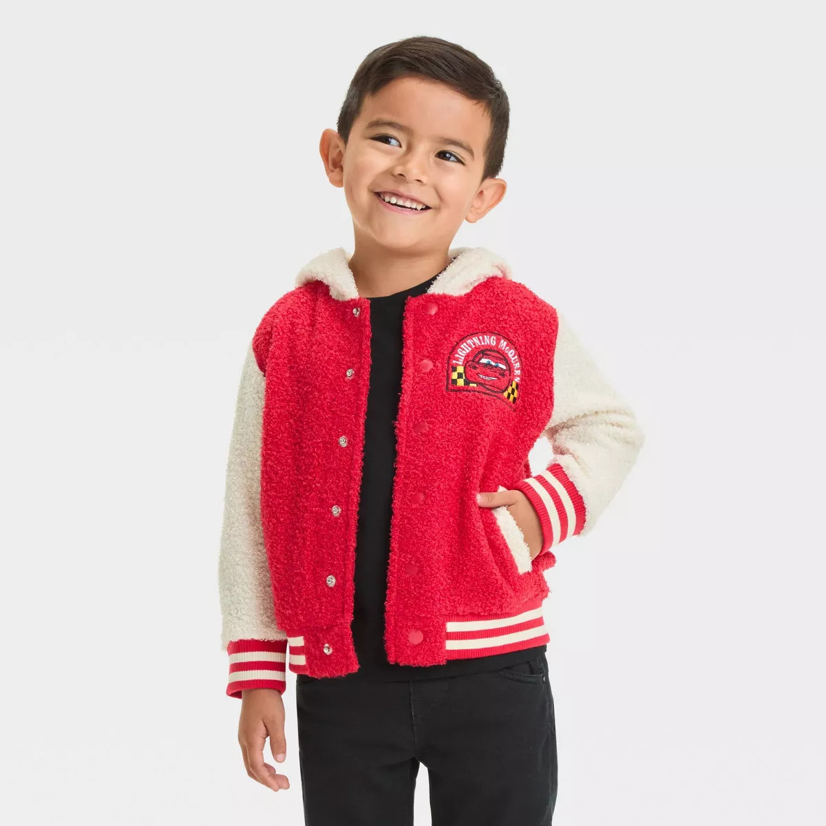 Toddler Boys' Disney Cars Lightning McQueen Racing Collection Faux Shearling Cozy Hoodie Button-D... | Target