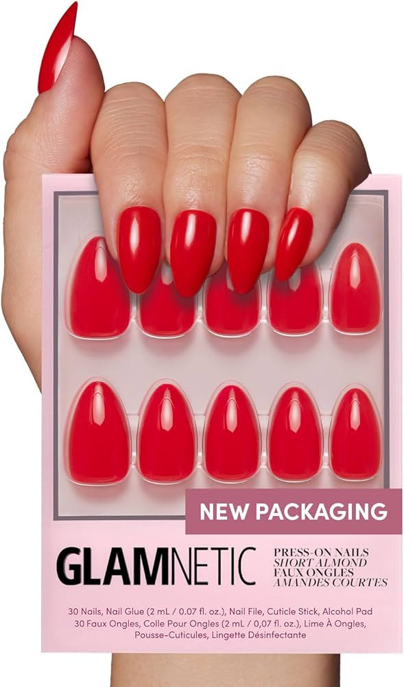 Glamnetic Press On Nails - Fiery Red | Opaque Bright Red Short Almond Fake Nails, Reusable | 15 S... | Amazon (US)