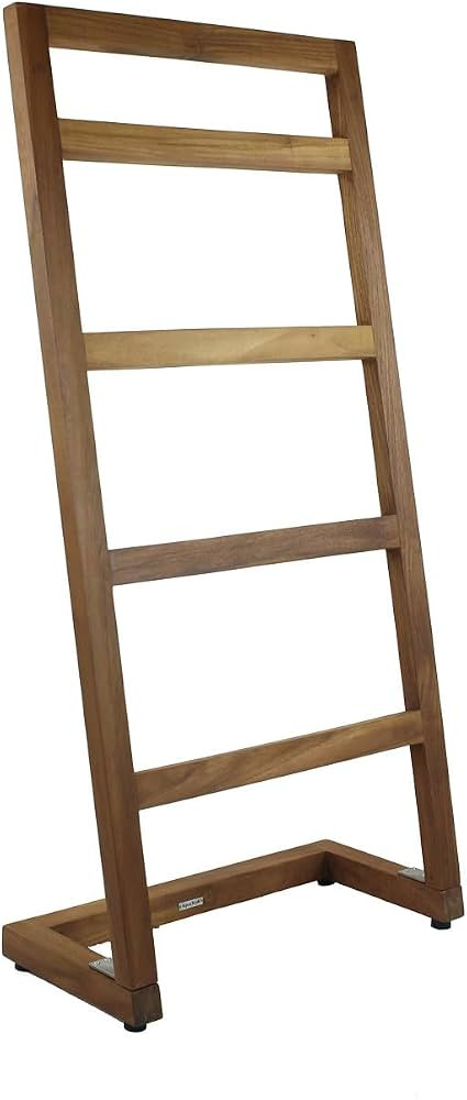 AquaTeak Patented 44"" Sula Teak Free Standing Towel Rack - 4-Rung Angled Hand Towel Holder for B... | Amazon (US)