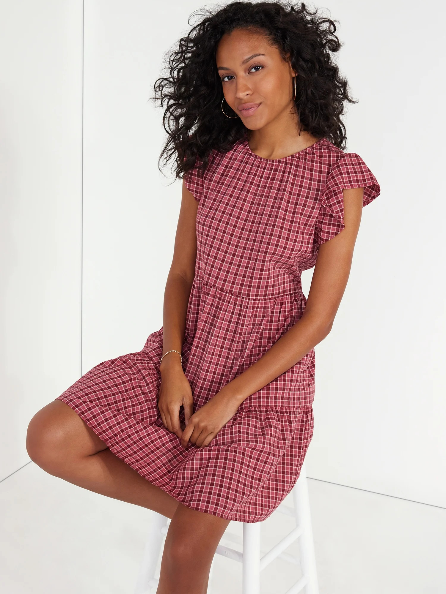 Time and Tru Women's Tiered Dress with Flutter Sleeves, Sizes XS-XXXL - Walmart.com | Walmart (US)