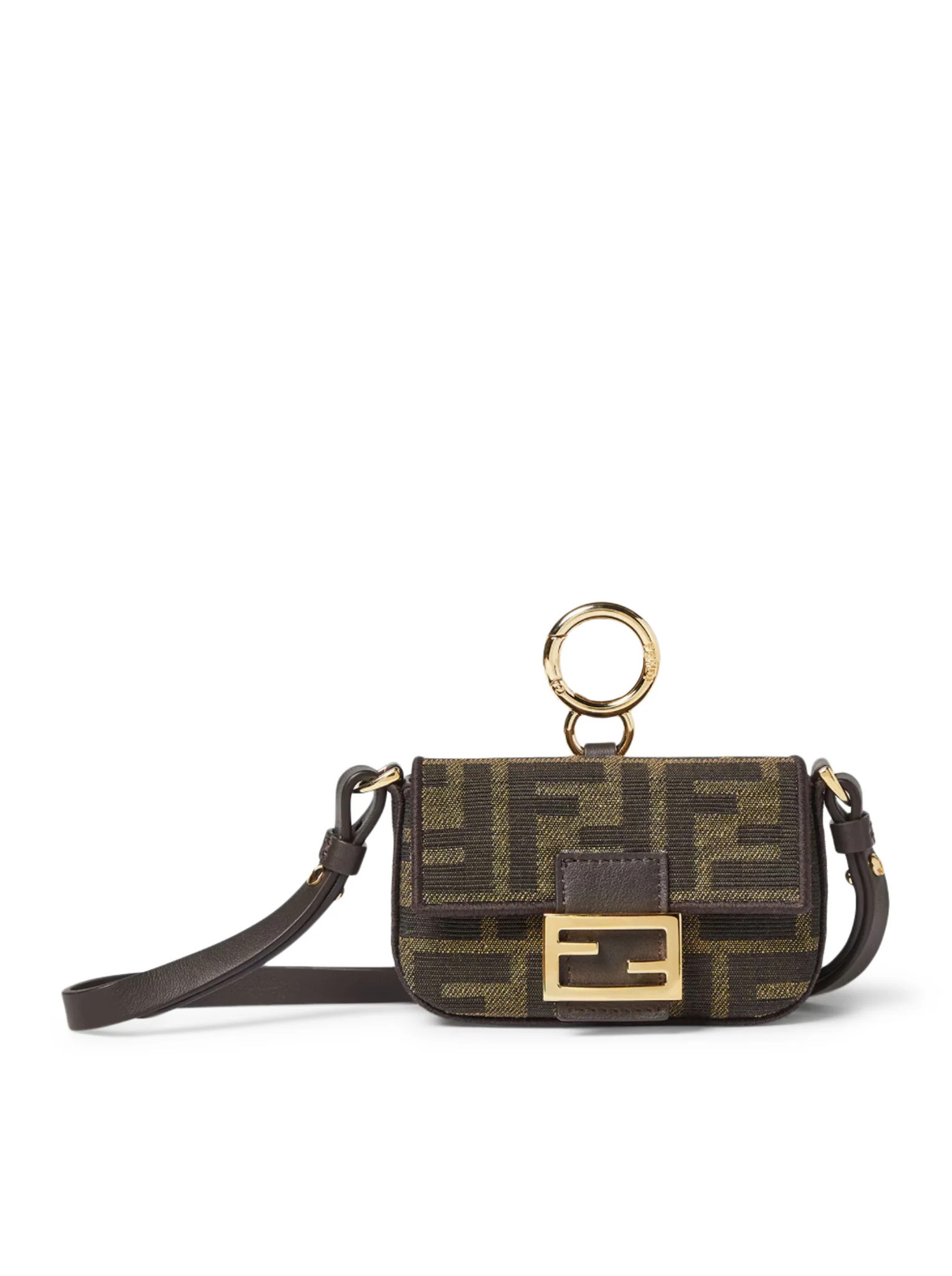 NANO BAGUETTE CHARM CHARM IN BROWN FF JACQUARD FABRIC - Fendi - Woman | Suitnegozi INT