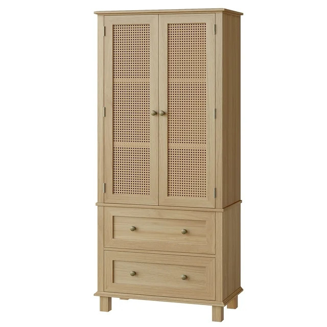 Homfa Storage Cabinet with Rattan Doors, Tall Cabinet Rattan Cabinet with Drawers, Accent Versati... | Walmart (US)