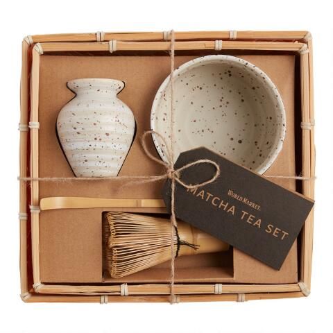 Speckled Ceramic Matcha Bowl and Whisk Tea Gift Set | World Market