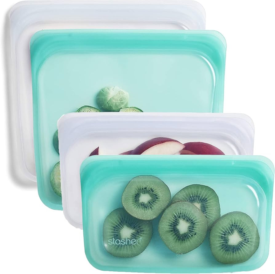 Stasher Silicone Reusable Storage Bag, Bundle 4-Pack Lunch (Clear+Aqua) | Food Meal Prep Storage ... | Amazon (US)