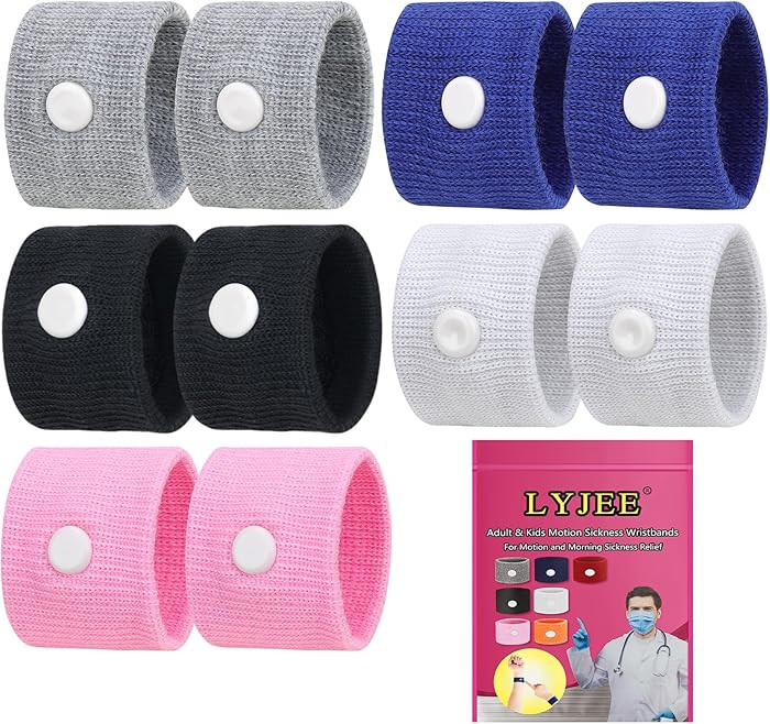 LYJEE 5 Pairs Motion Sickness Bands, Nausea Wristbands for Car Sickness, Relief Wristbans for Mor... | Amazon (US)