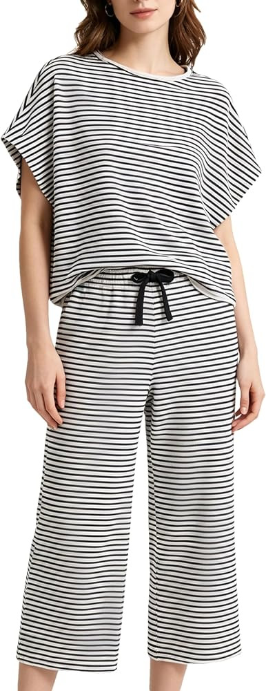 Bozanly 2 Piece Sets for Women Oversized Tops Wide Leg Pants Lounge Set | Amazon (US)