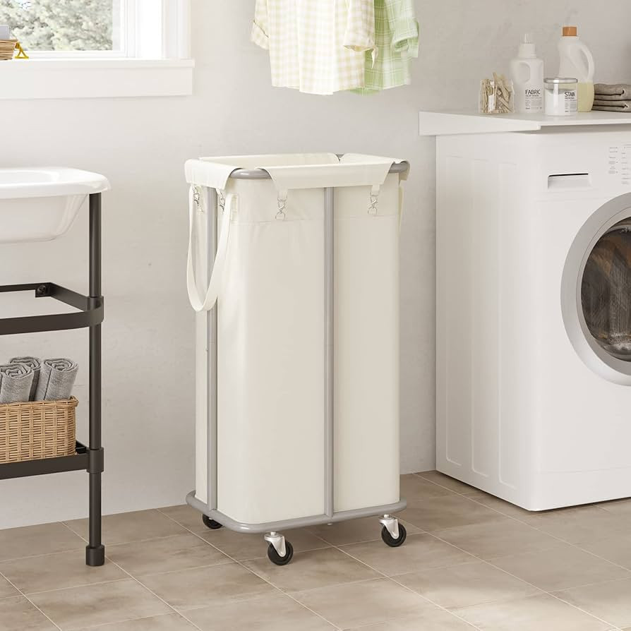 WOWLIVE 100L Rolling Laundry Hamper with Wheels Large Laundry Basket Organizer Laundry Cart with Steel Frame and Removable Bag Foldable Tall Dirty Clothes Hamper Dorm Room Storage for Bedroom (Beige) | Amazon (US)