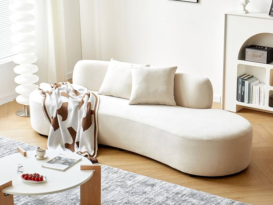 Container Furniture Direct 90" Curved Sofa with Throw Pillows, 4 Seater Luxury Velvet Couch with ... | Amazon (US)