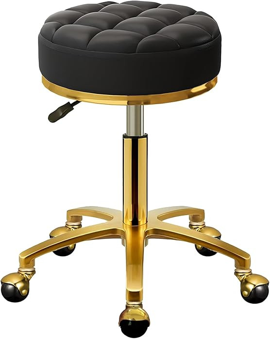 Rolling Stool Gold Vanity Stool with Wheels, Pedicure Massage Roller Stools, PU Leather Round Swi... | Amazon (US)