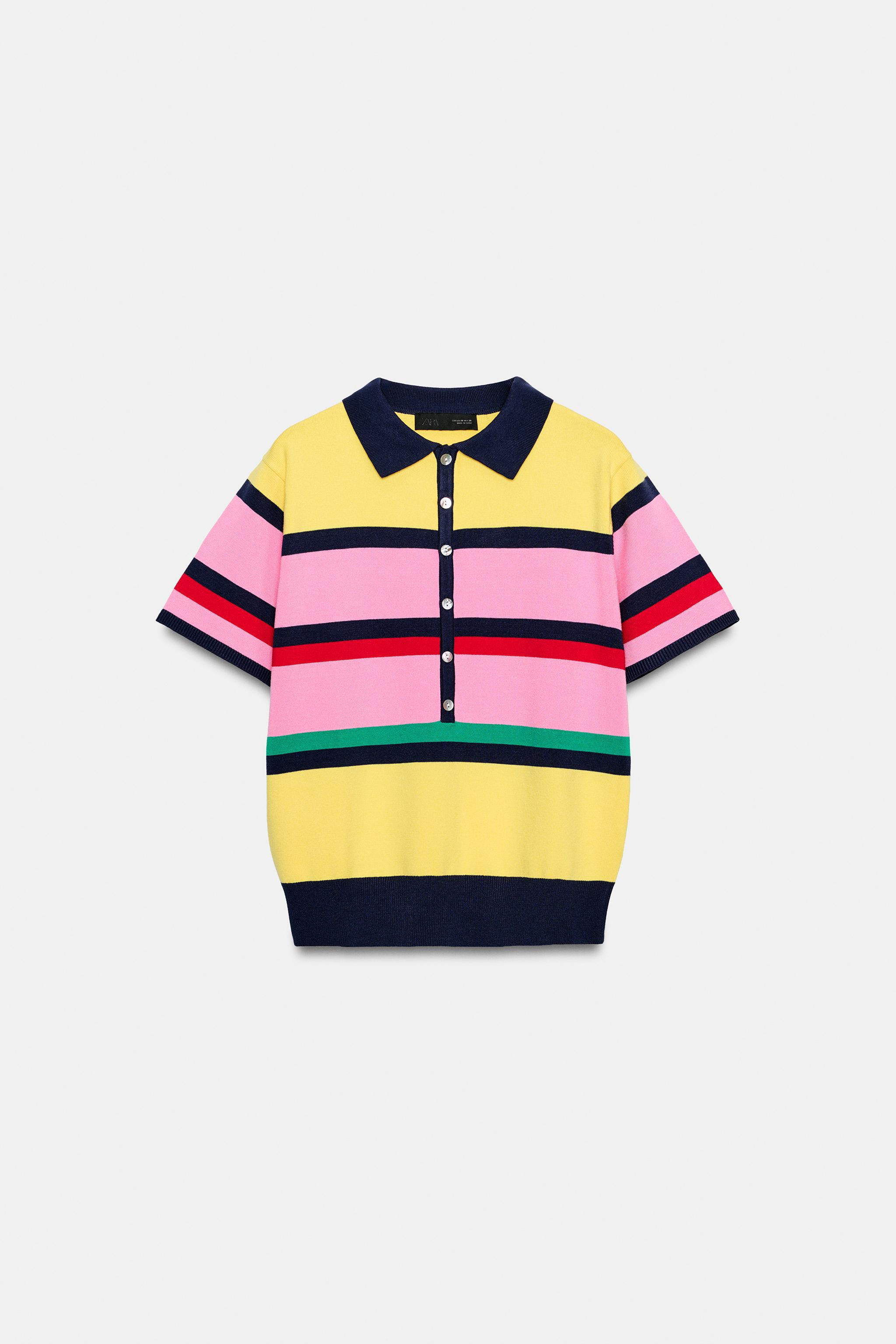 STRIPED KNIT POLO TOP | Zara US