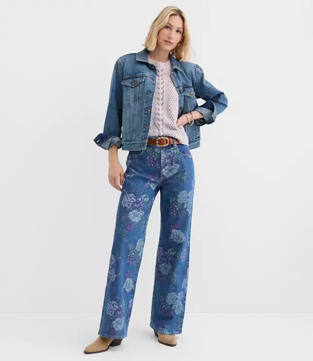 High Rise Wide Leg Jeans in Floral | LOFT