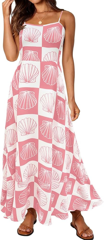 MEROKEETY Women's 2024 Summer Floral Boho Maxi Dresses Casual Sleeveless Spaghetti Strap Smocked ... | Amazon (US)