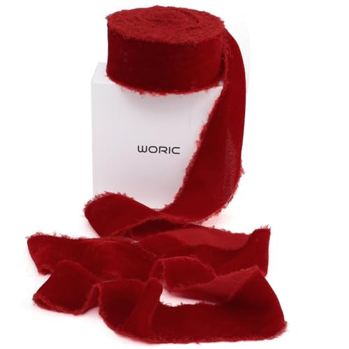 Red Velvet Ribbon 1 1/2 Inch 5 Yards Frayed Edge Velvet Christmas Ribbon for Gift Wrapping Home Decor Flower Bouquet Wreaths Christmas Tree Decorations | Amazon (US)