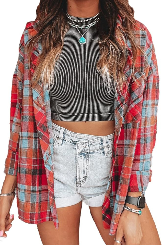 KevaMolly Plaid Flannel Shirts for Women Loose Fit Boyfriend Button Down Shirt Long Sleeve Casual... | Amazon (US)