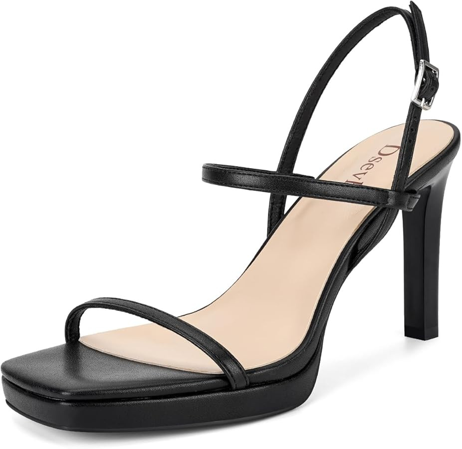 Dsevht Womens Sandals Square Open Toe Chunky High Heels Strappy Ankle Strap Sexy High Heel Sandals for Women | Amazon (US)