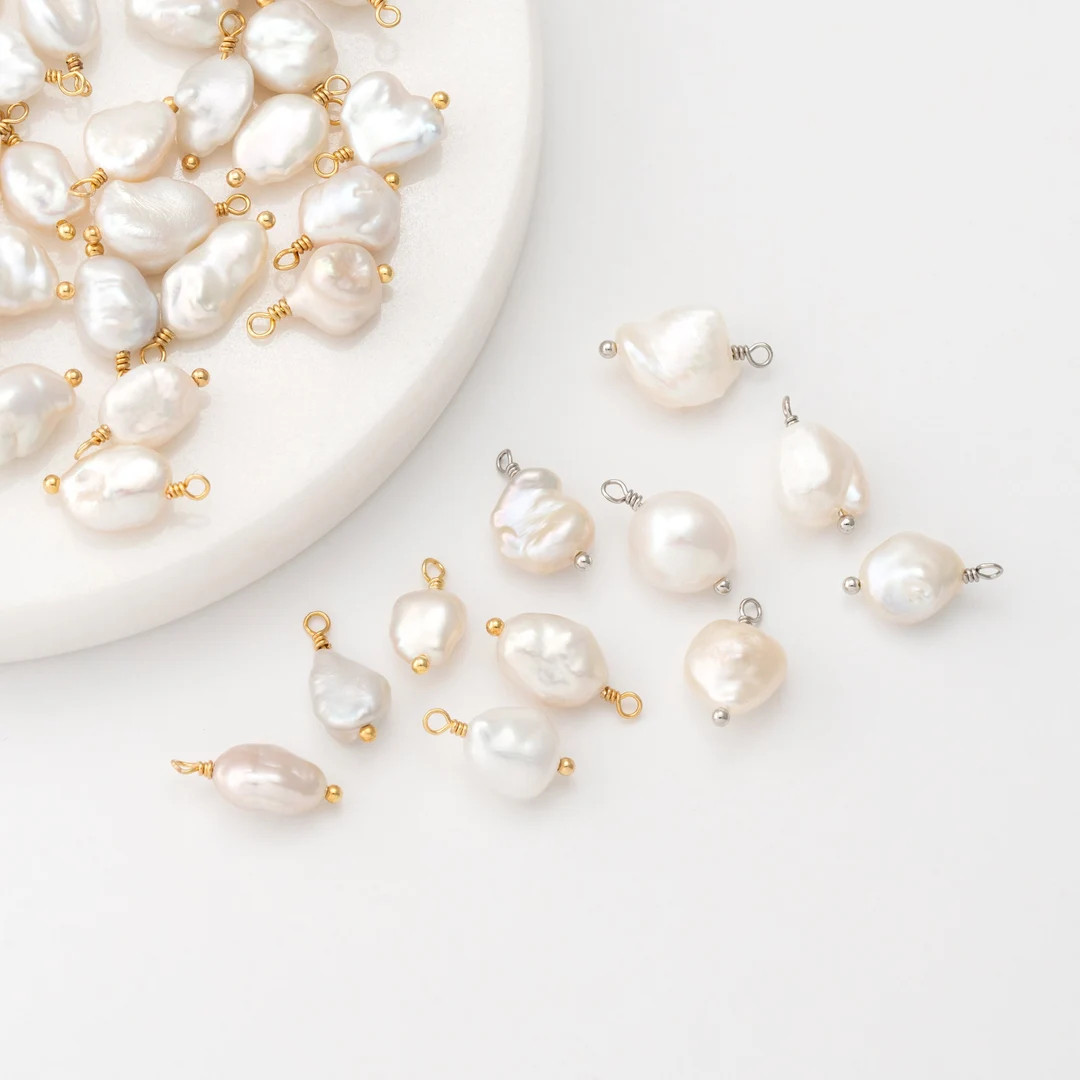 2,50PCS - Fresh water pearl charms, Baroque pearl charms, pearl charm Necklace Pendant, Real 14K ... | Etsy (US)